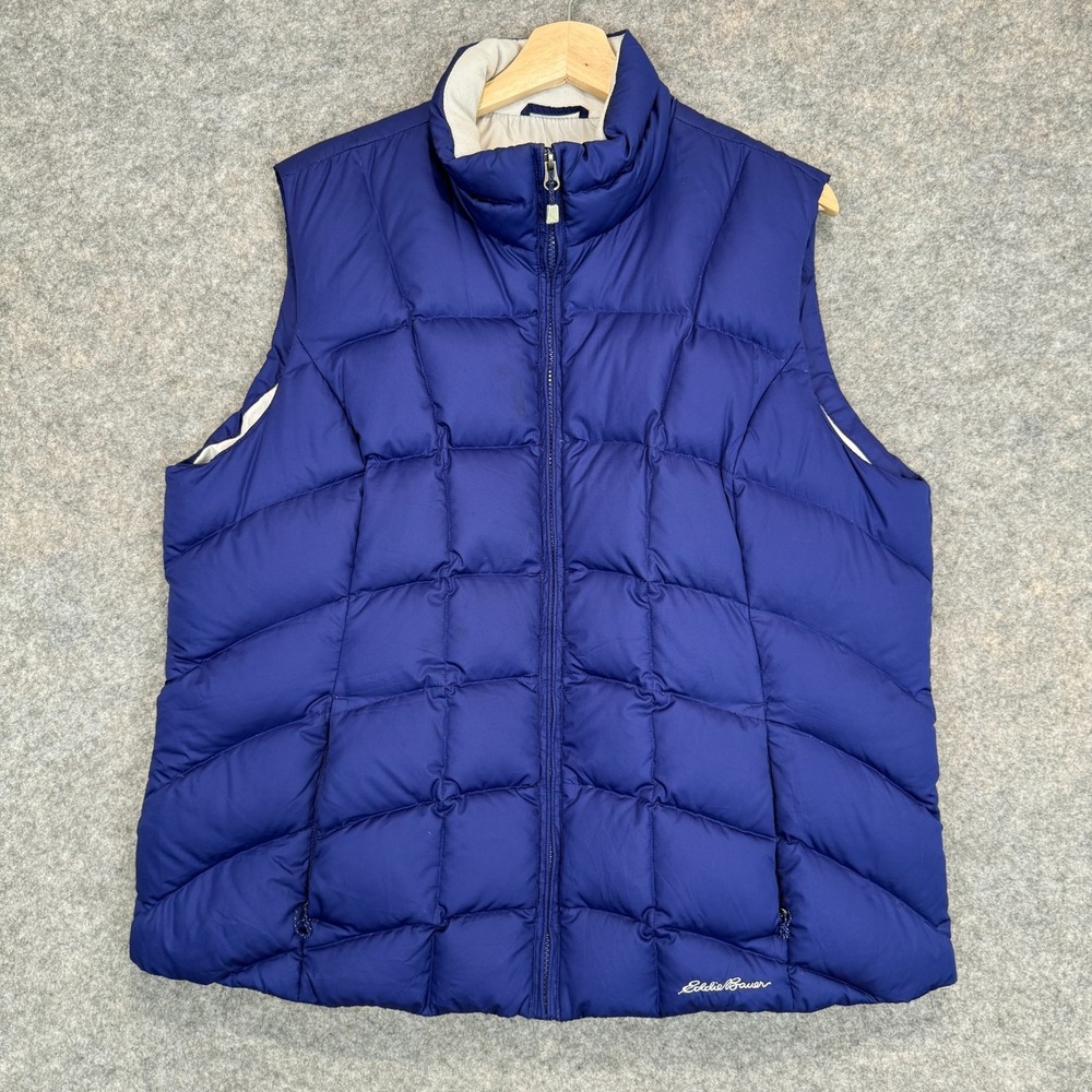 Eddie Bauer EB650 Down Vest Jacket Womens 2XL Puffer Blue Full Zip Outdoor Navy